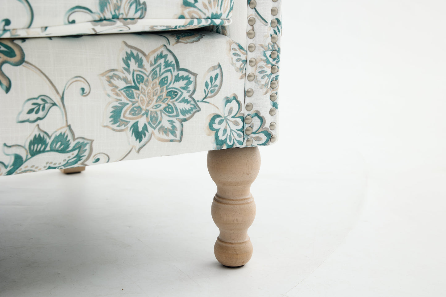 Modern Accent Chair with Retro Wood Legs and Floral Design