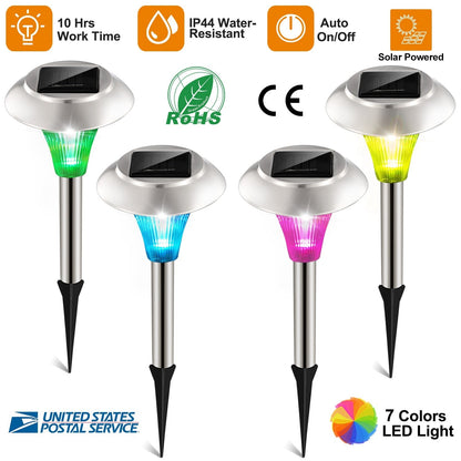 4Packs Solar Garden Lights Outdoor IP44 Waterproof Solar Pathway Lights Color Changing Landscape Lamps 10Hrs Lawn Lighting for Yard Driveway Walkway