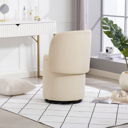 Barrel Chair, Built In Storage, 360° Swivel - Beige