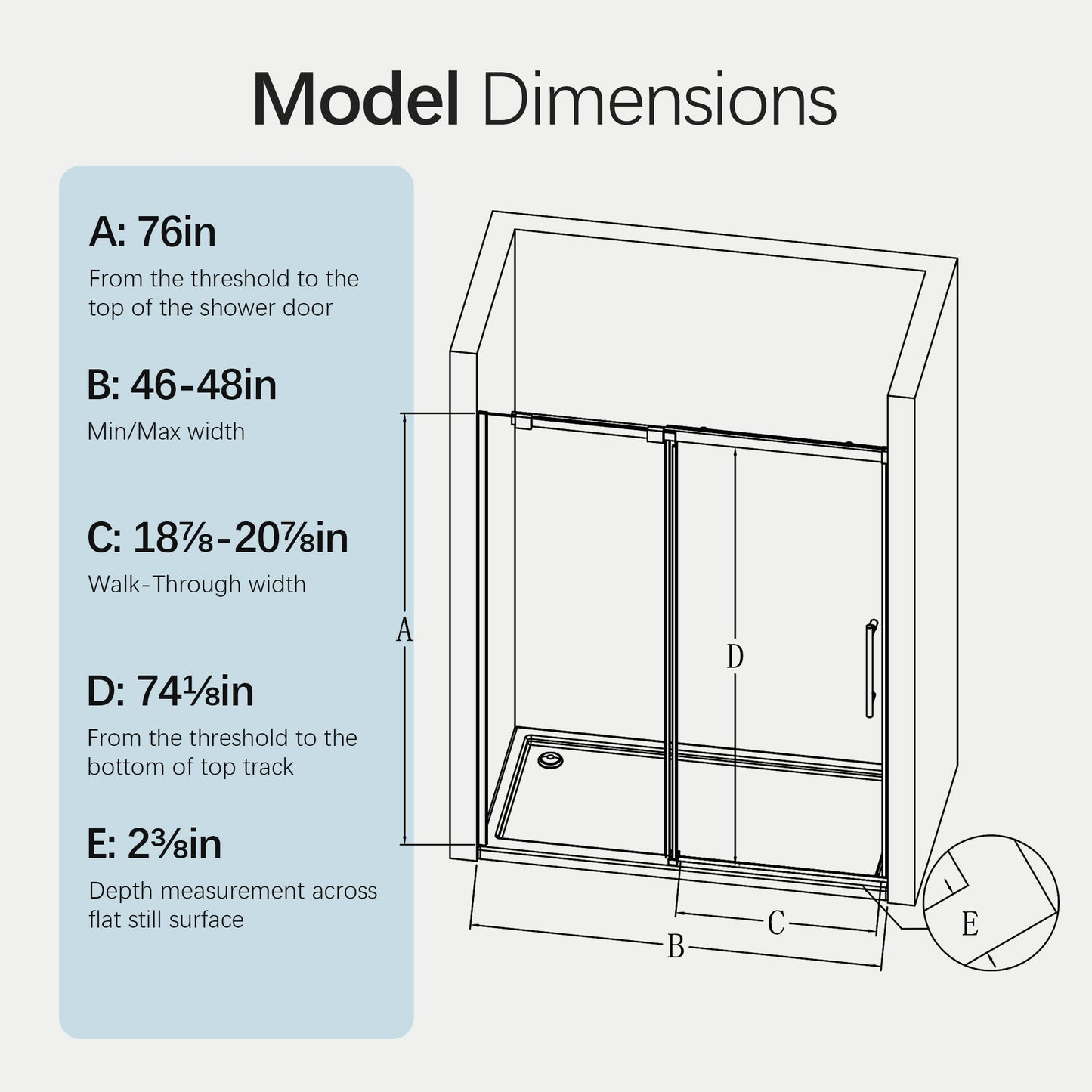 46-48" W x 76" H Frameless Single Sliding Shower Door Matte Glass