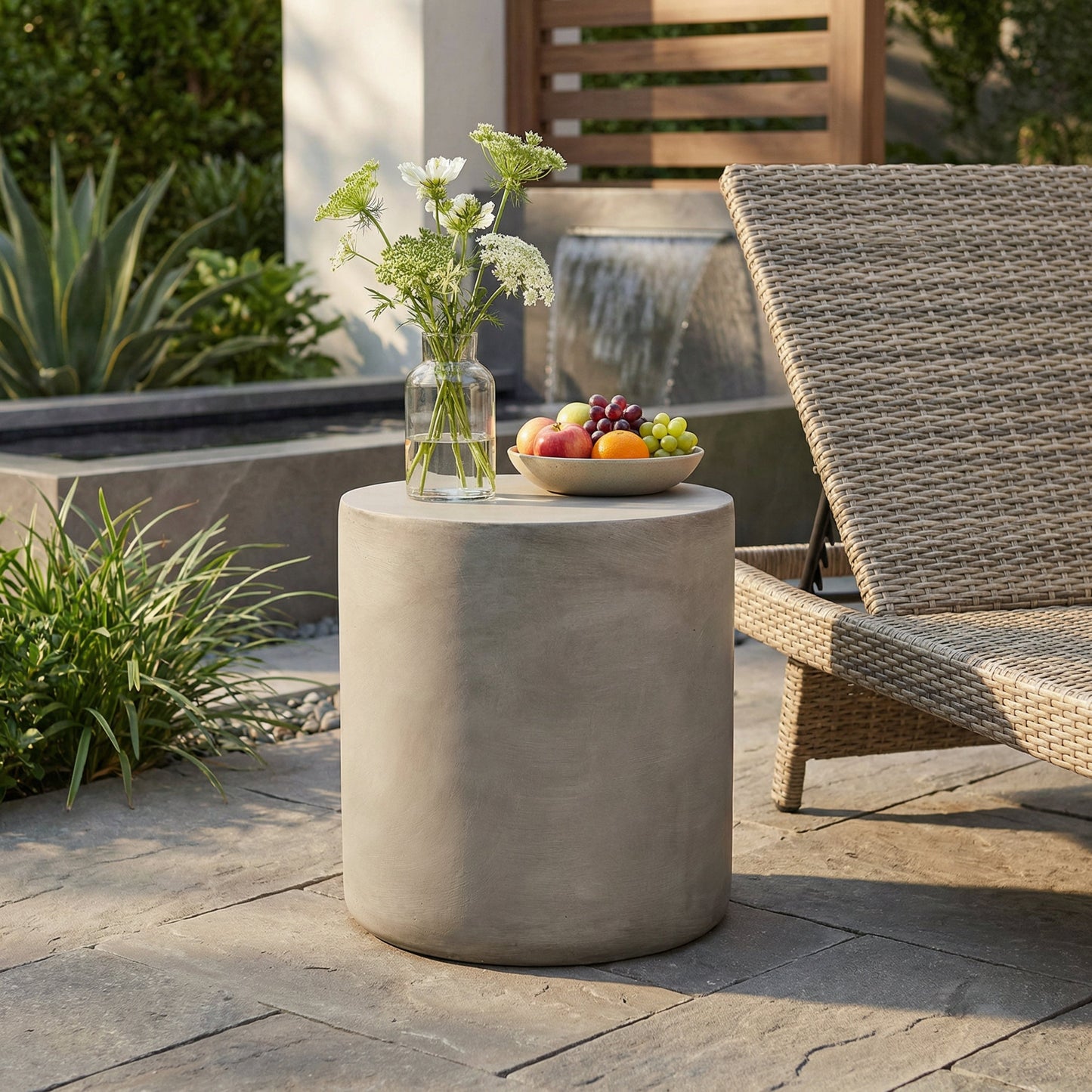 Outdoor Lightweight Concrete Side Table, Light Gray