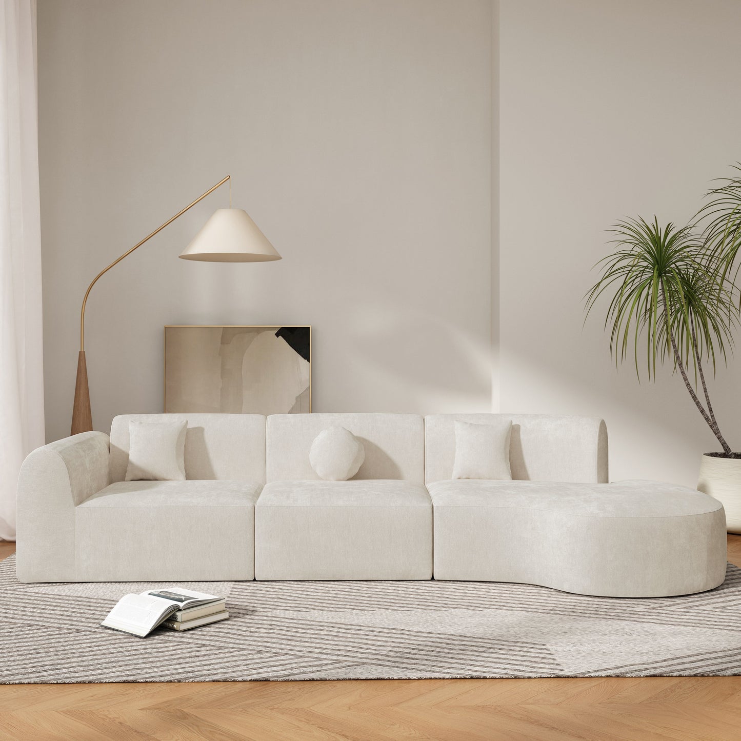 140" Modern Curved Sectional Sofa with Chaise Lounge