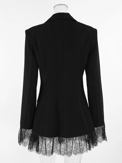Lace Hem Lapel Collar Blazer