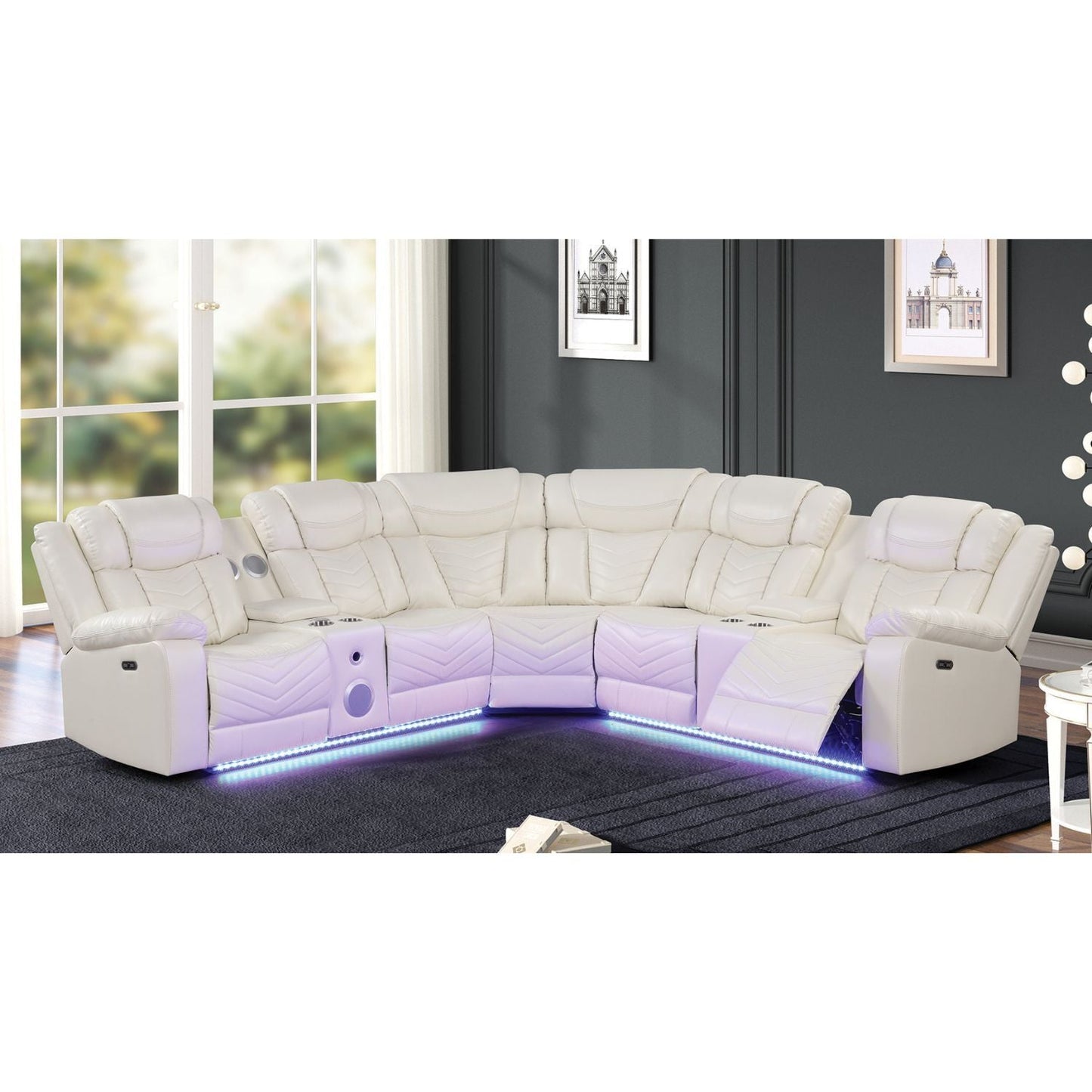 Challenger - Recliner Sectional Sofa, Built In USB, C Ports & Bluetooth