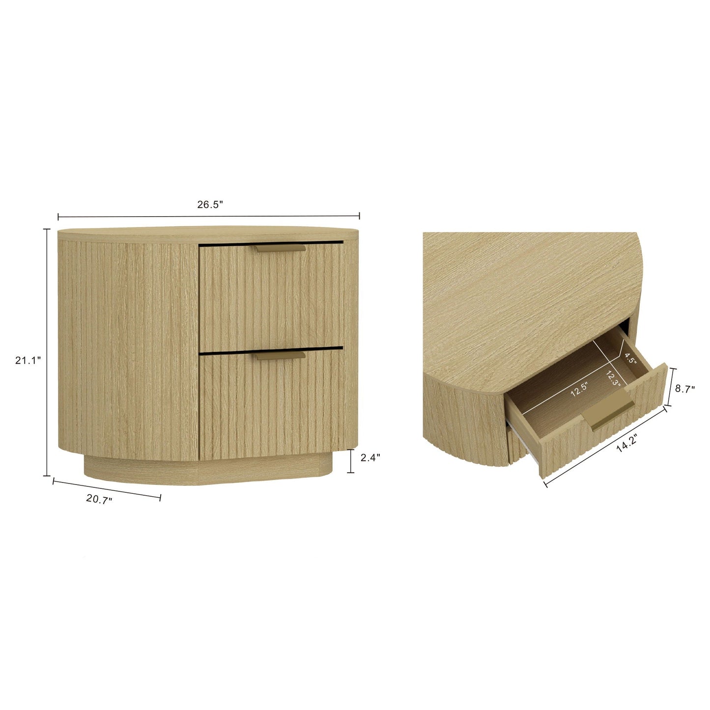 Olivia - Nightstand & 2 Drawers - Oak