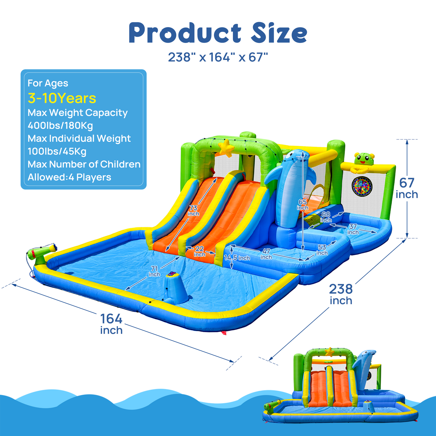 9-in-1 Inflatable Bounce House with Water Features for Kids