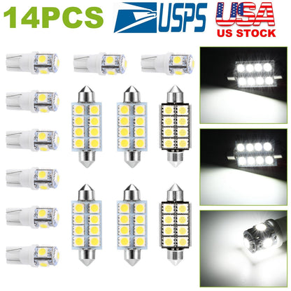14Pcs T10 41mm Festoon LED Light Bulb Interior Dome Map LED Lights License Plate Trunk Side Positioning Lights 6000K White