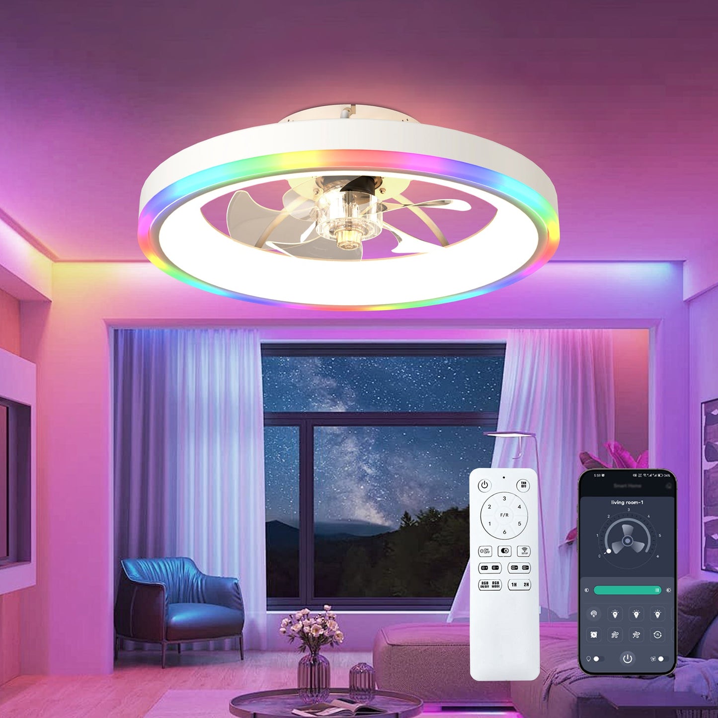 19.7" Modern RGB Ceiling Fan with Lights