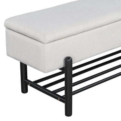 TREXM Farmhouse Upholstered Storage Bench with Hidden Compartment