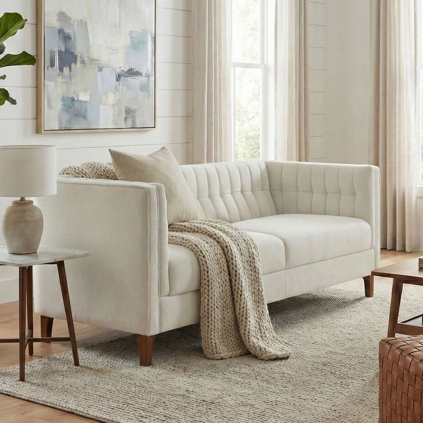 Modern 3 Seater Sofa Upholstered Couch with Curved Armrests
