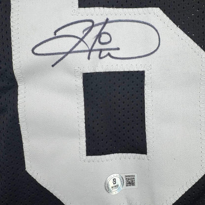 Framed Autographed/Signed Hines Ward 35x39 Pittsburgh Black Retro Football Jersey Beckett BAS COA