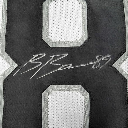 Framed Autographed/Signed Brock Bowers 35x39 Las Vegas Oakland White Football Jersey Beckett BAS COA