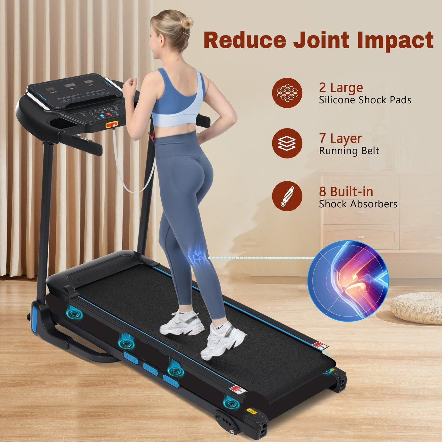 3.5Hp Hydraulic System Auto Foldable Treadmill With Incline, Heart Rate Sensors, Type C & USB Charge, Bluetooth Speaker - Black
