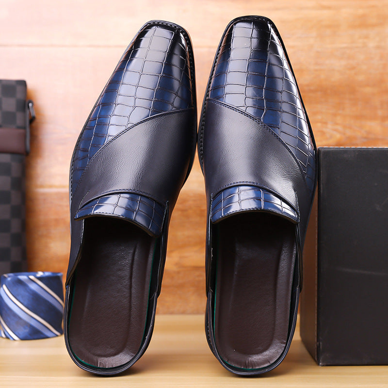 Mens Pointed-toe Leather Half-slippers Without A Heel For Outdoor Wear