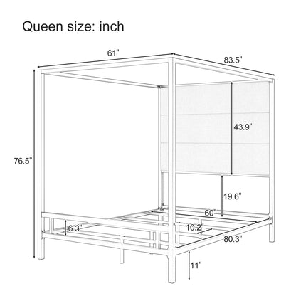 Canopy Bed With Tall Upholstered Headboard, 4 Poster Frame