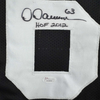 Framed Autographed/Signed Dermontti Dawson HOF 12 35x39 Pittsburgh Black Football Jersey JSA COA