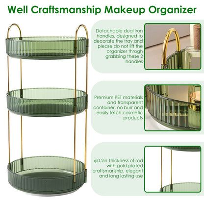 3 Tier Rotating Makeup Organizer 360¡ Spinning Perfume Cosmetic Storage Tray 55LBS Load Countertop Shelves for Lotion Lipstick