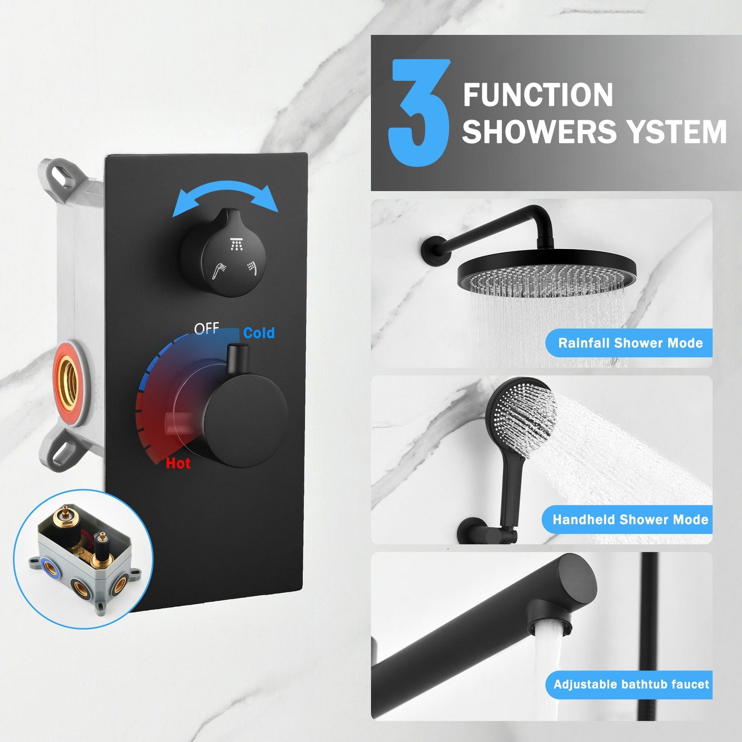 10" Shower System Set With Control Valve And Overhead Shower
