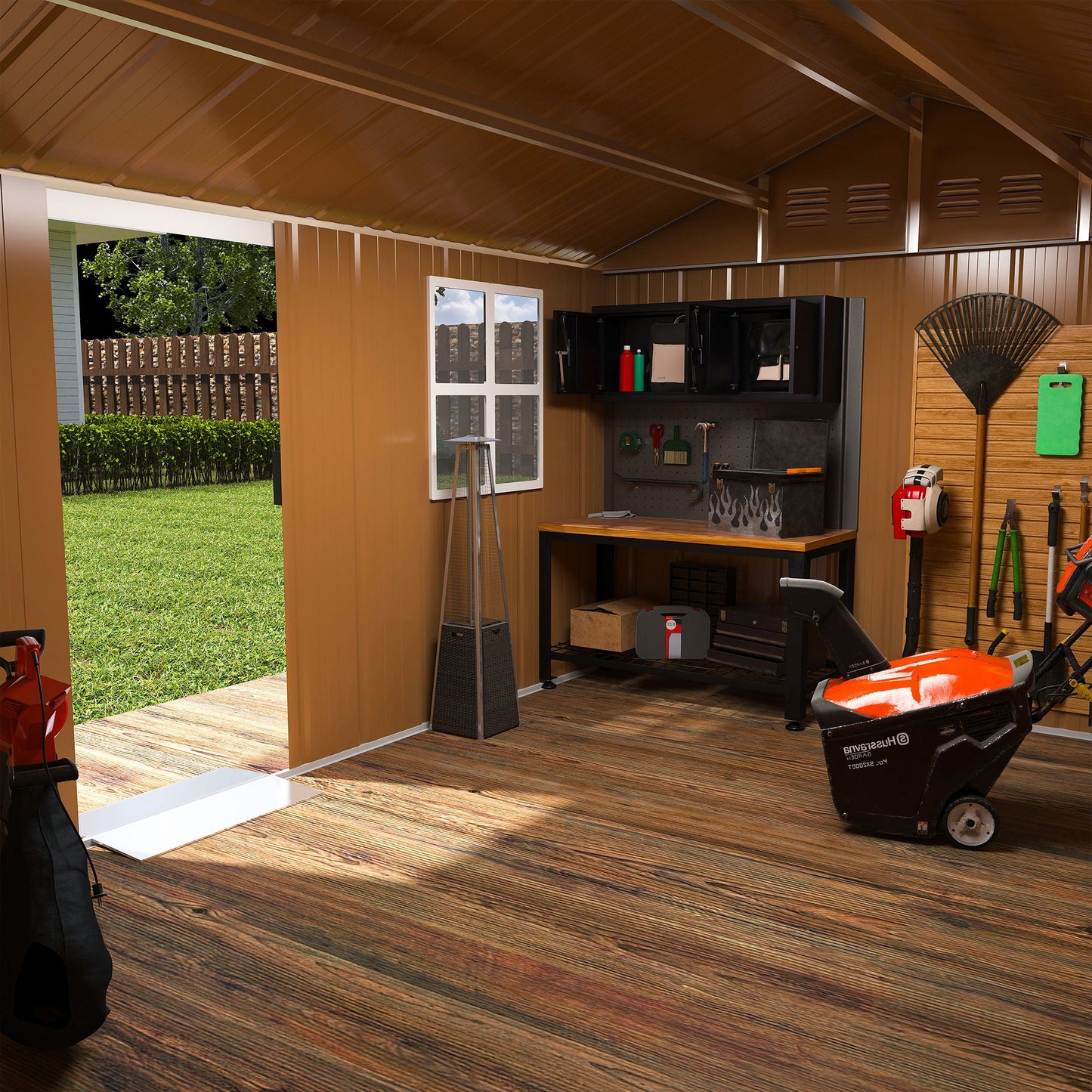 Storage Shed With Windows, Lockable Door & Ventilation For Backyard Tool Organization - Brown