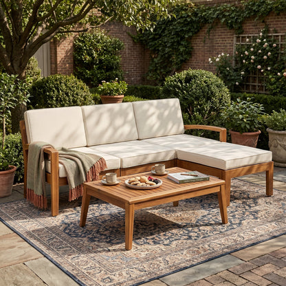 Outdoor L Shape 3pcs Acacia Wood Patio Sofa Set