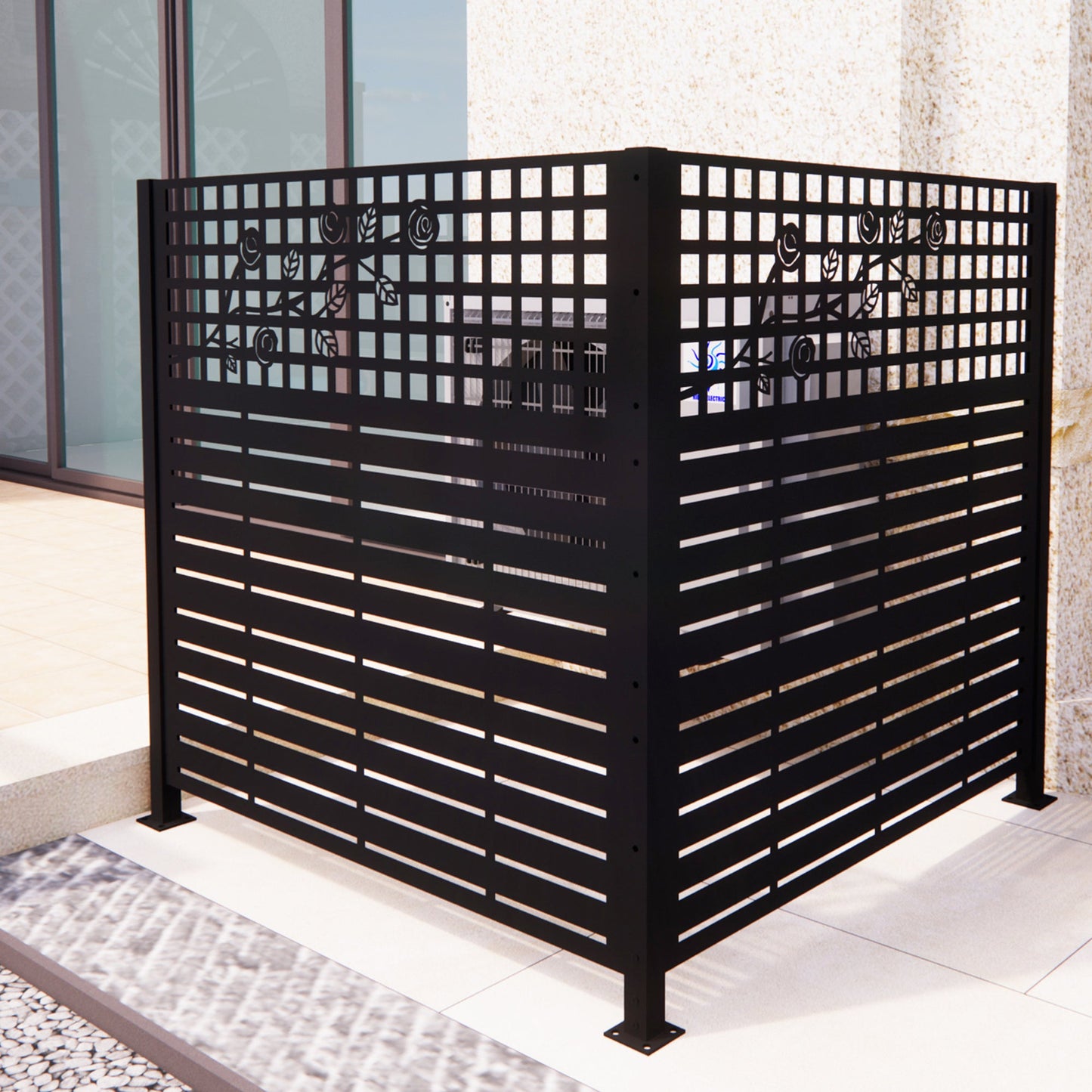 W48" x H47.3" Metal Privacy Screen with Rose Design