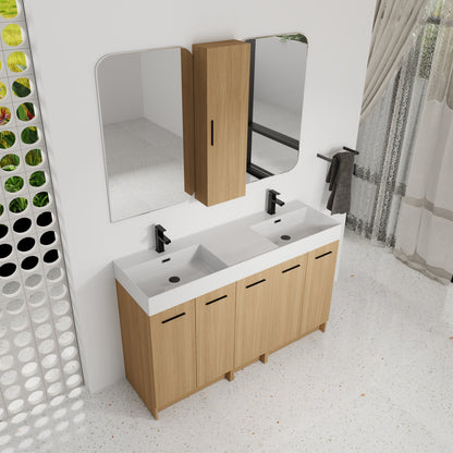 60" Double Sink Bathroom Vanity Set with Tall Cabinet