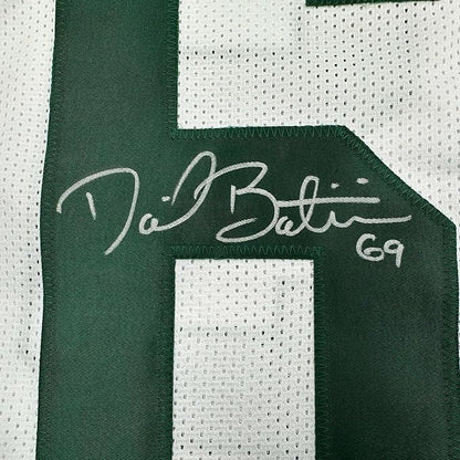 Framed Autographed/Signed David Bakhtiari 35x39 Green Bay White Football Jersey JSA COA