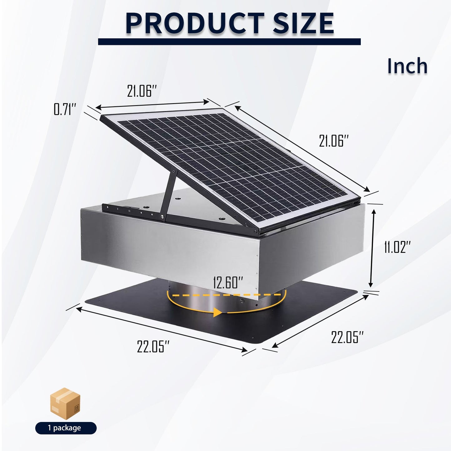 12" Stainless Steel Solar Roof Vent Fan, 40W Tilt Adjustable Solar Panel