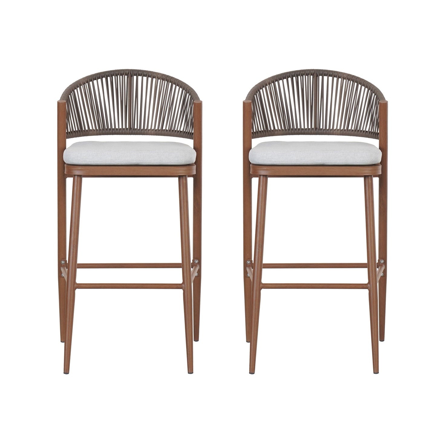Outdoor Bar Height Metal Frame Counter Stools with Scallop-Shaped Backrest & Water-Resistant Cushions