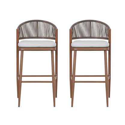 Outdoor Bar Height Metal Frame Counter Stools with Scallop-Shaped Backrest & Water-Resistant Cushions