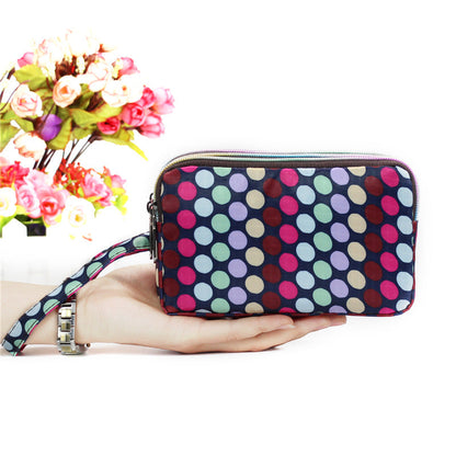 Floral Printed Fabric Wristlet Wallet for Women - Double Zipper Clutch with Wrist Strap