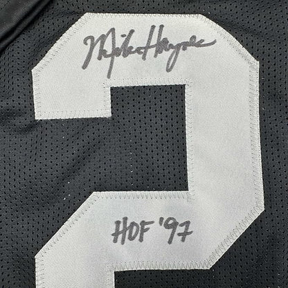 Framed Autographed/Signed Michael Mike Haynes 35x39 HOF 97 Oakland Black Football Jersey Beckett BAS COA