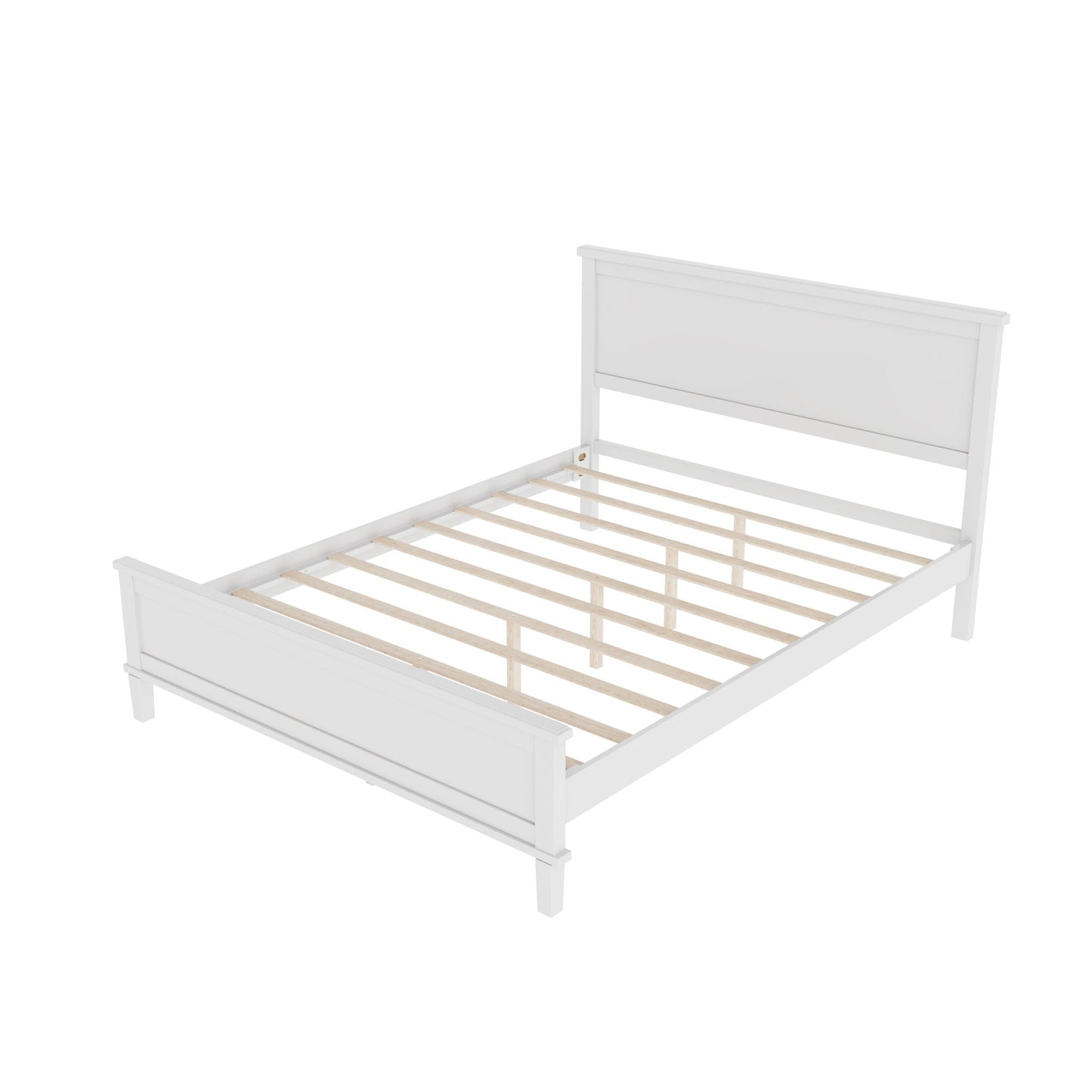 Queen Size Platform Bed With Tapered Pine Legs, No Box Spring Needed - White
