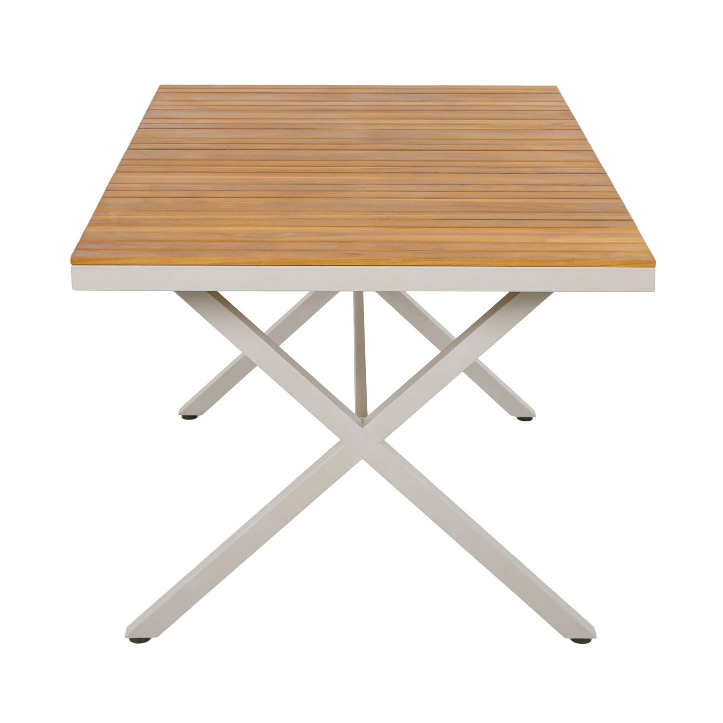 Outdoor 7-Piece Dining Set - Rectangular Teak Wood Table + 6 Wicker Chairs with Cushions
