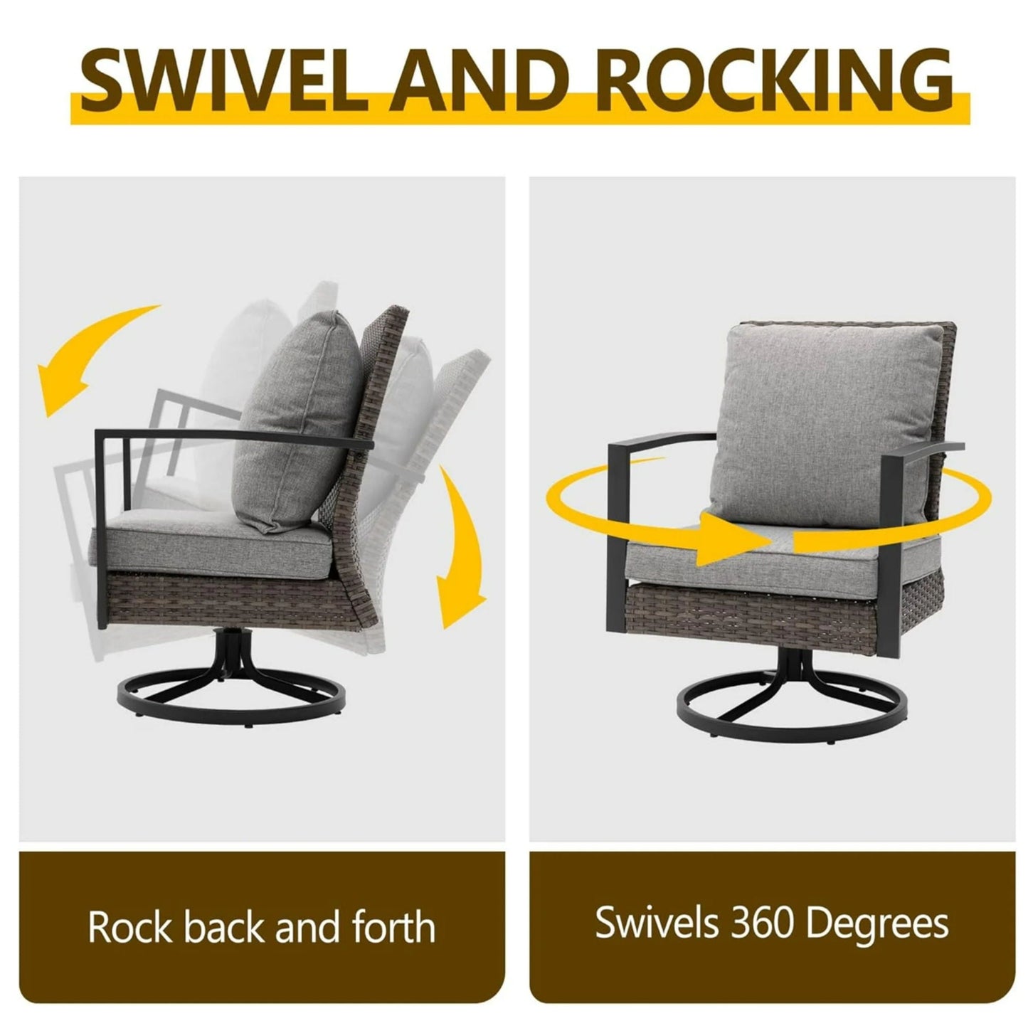 Swivel Rocker Patio Chairs With Cushions, All Weather (Set of 2) - Gray