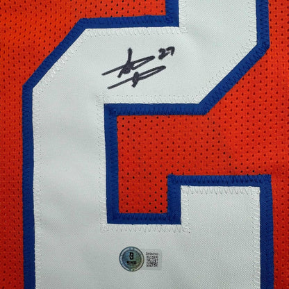 Framed Autographed/Signed Steve Atwater 35x39 Denver Retro Orange Football Jersey Beckett BAS COA