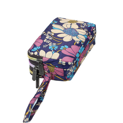 Floral Printed Fabric Wristlet Wallet for Women - Double Zipper Clutch with Wrist Strap