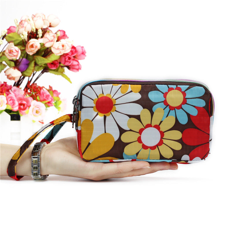 Floral Printed Fabric Wristlet Wallet for Women - Double Zipper Clutch with Wrist Strap