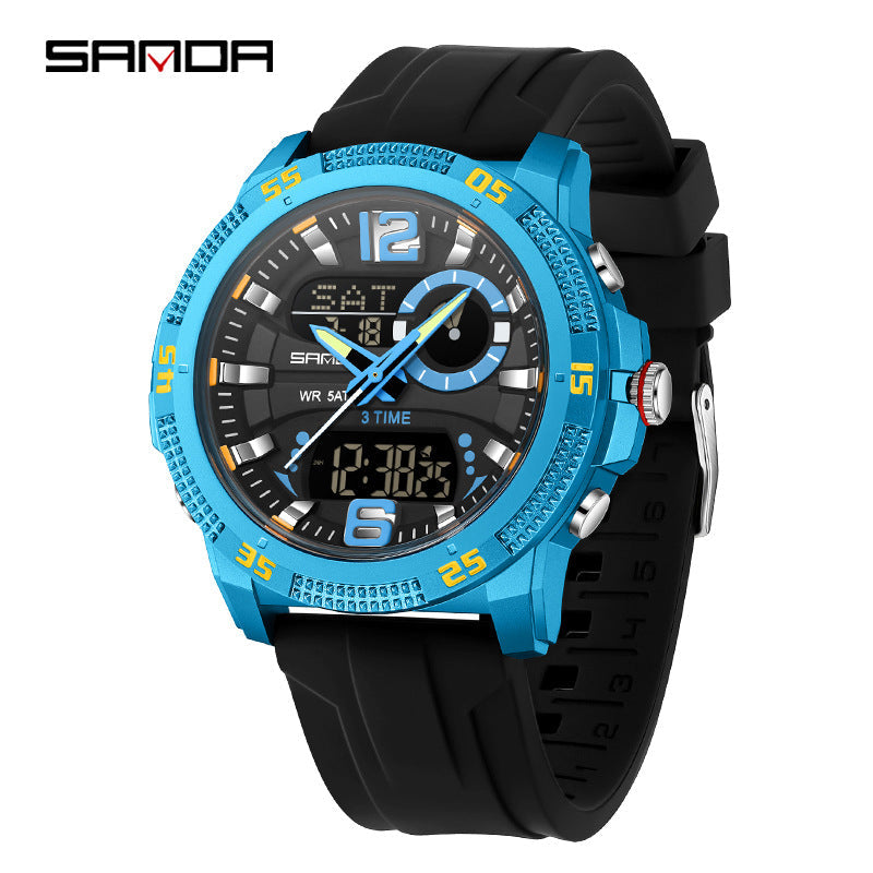 SANDA Mens Electronic Watch Youth Alarm Clock Luminous Sporty