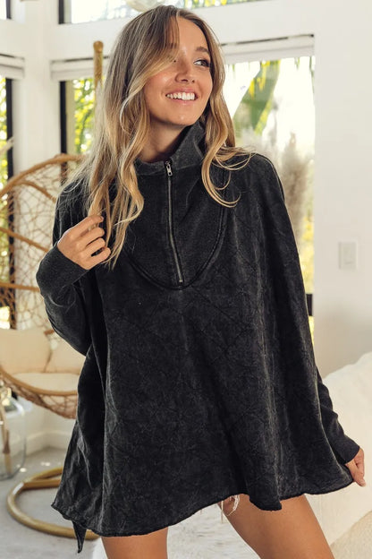 BiBi Vintage Washed Quilted Half Zip Top