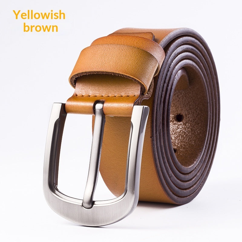 Men's Leather Belt With Pin Buckle, Genuine Leather Men's Waist Belt, Cowhide