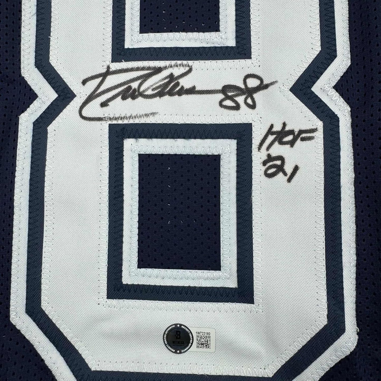 Framed Autographed/Signed Drew Pearson 35x39 Dallas Navy Football Jersey Beckett BAS COA