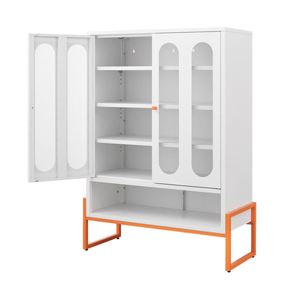 Modern Metal Shoe Cabinet With DoublebSided Doors And Adjustable Partitions