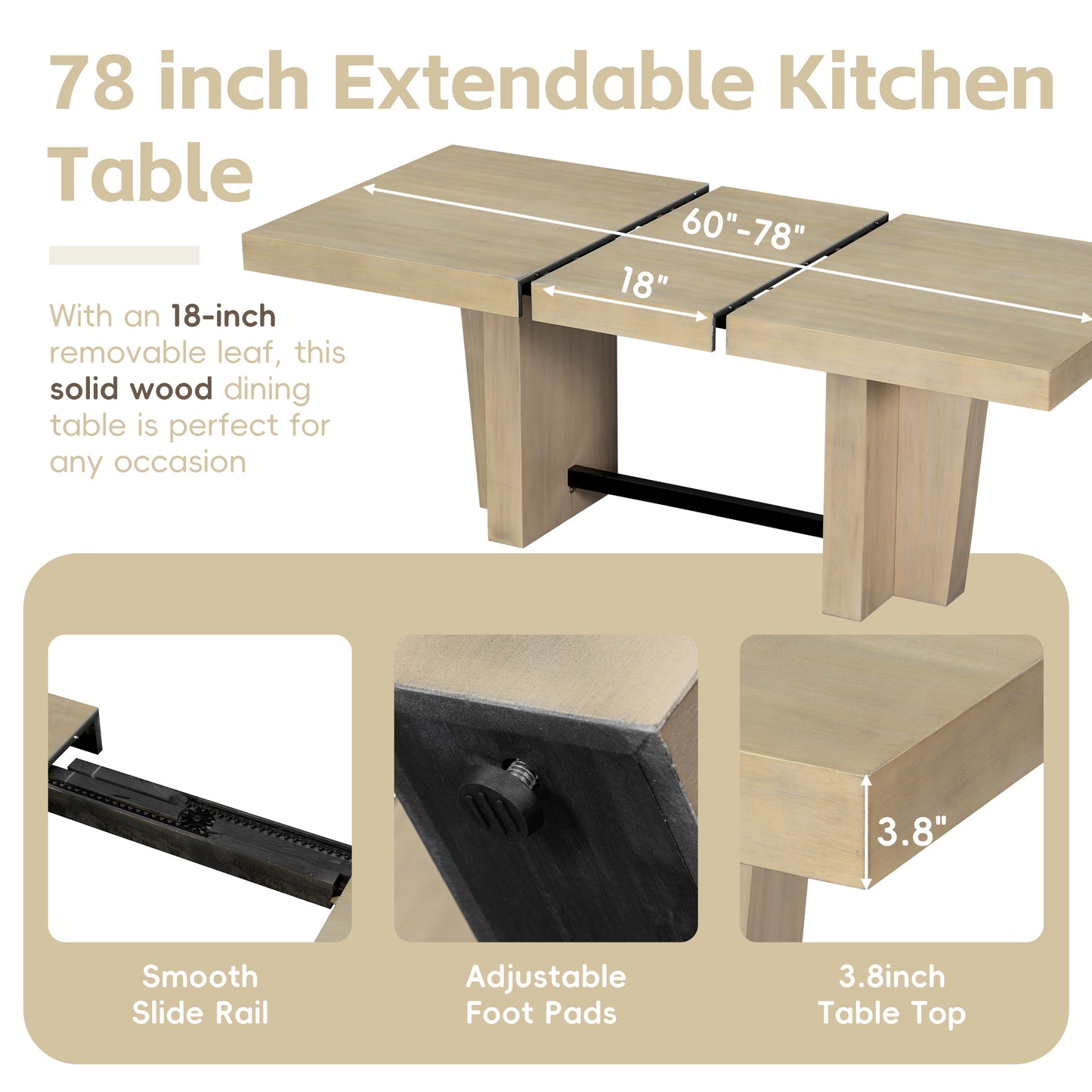 TOPMAX Farmhouse Extendable Wood Dining Table Set for 6