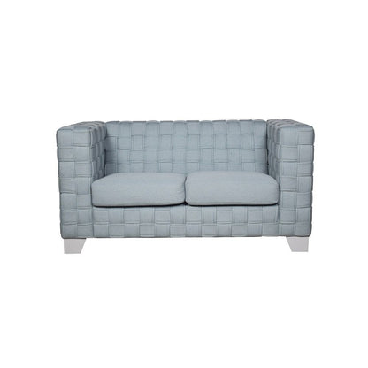 Saree - Loveseat - Light Teal Chenille & White