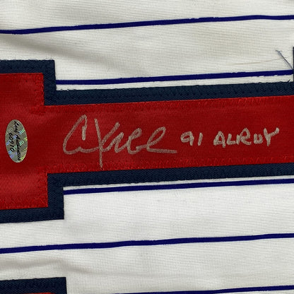 Framed Autographed/Signed Chuck Knoblauch 35x39 Minnesota Pinstripe Baseball Jersey Leaf Authentic COA