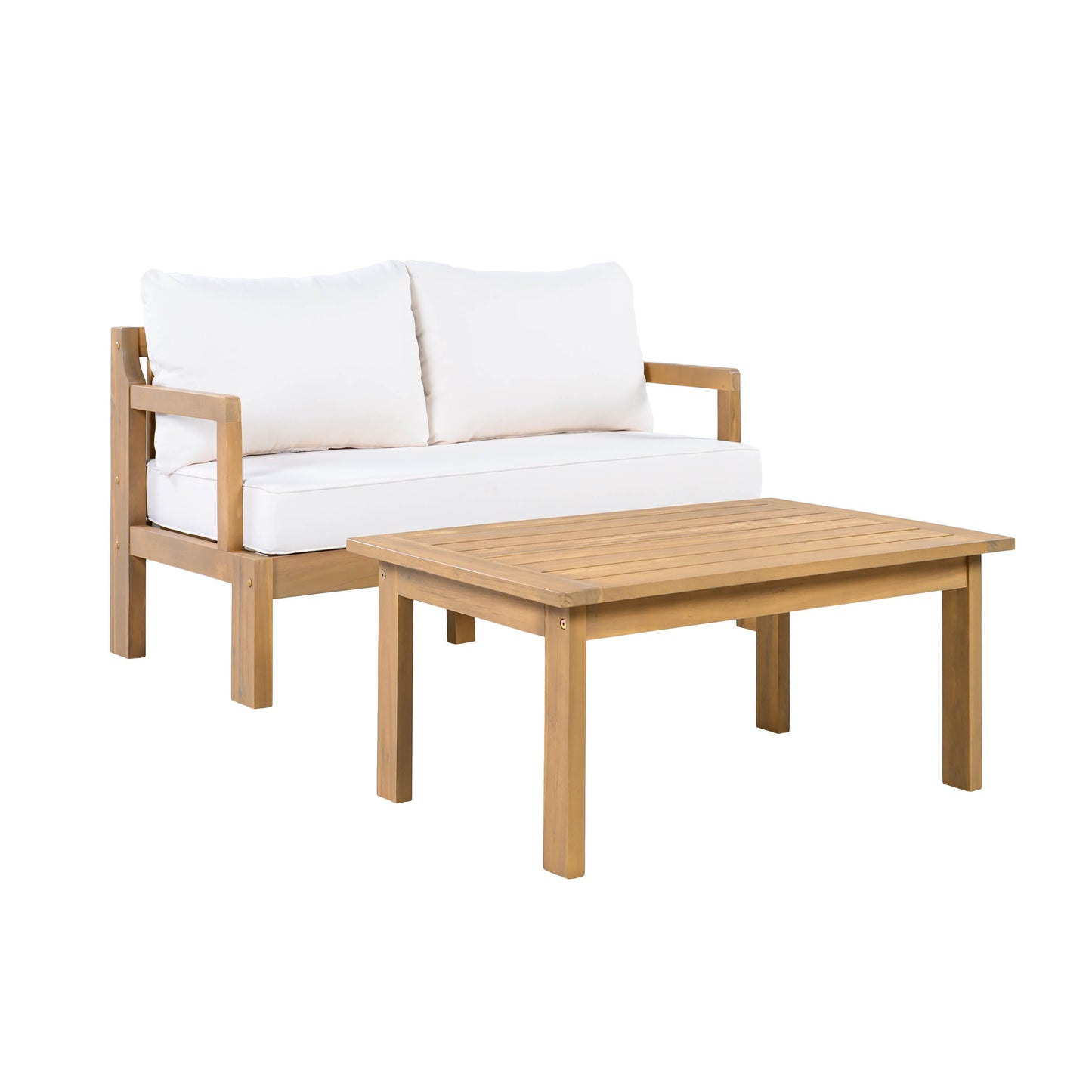 Outdoor 2-Piece Acacia Wood Patio Chat Set