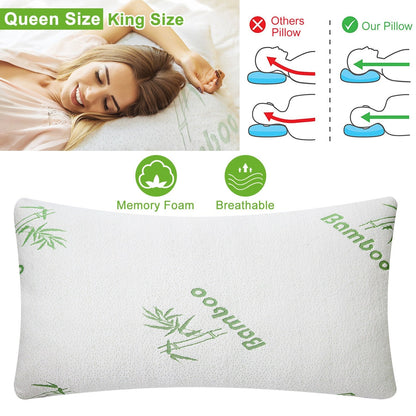 Bamboo Memory Foam Pillow Hypoallergenic Bed Pillow For Head Neck Rest Sleeping Shredded Pillow W/ Washable Cover