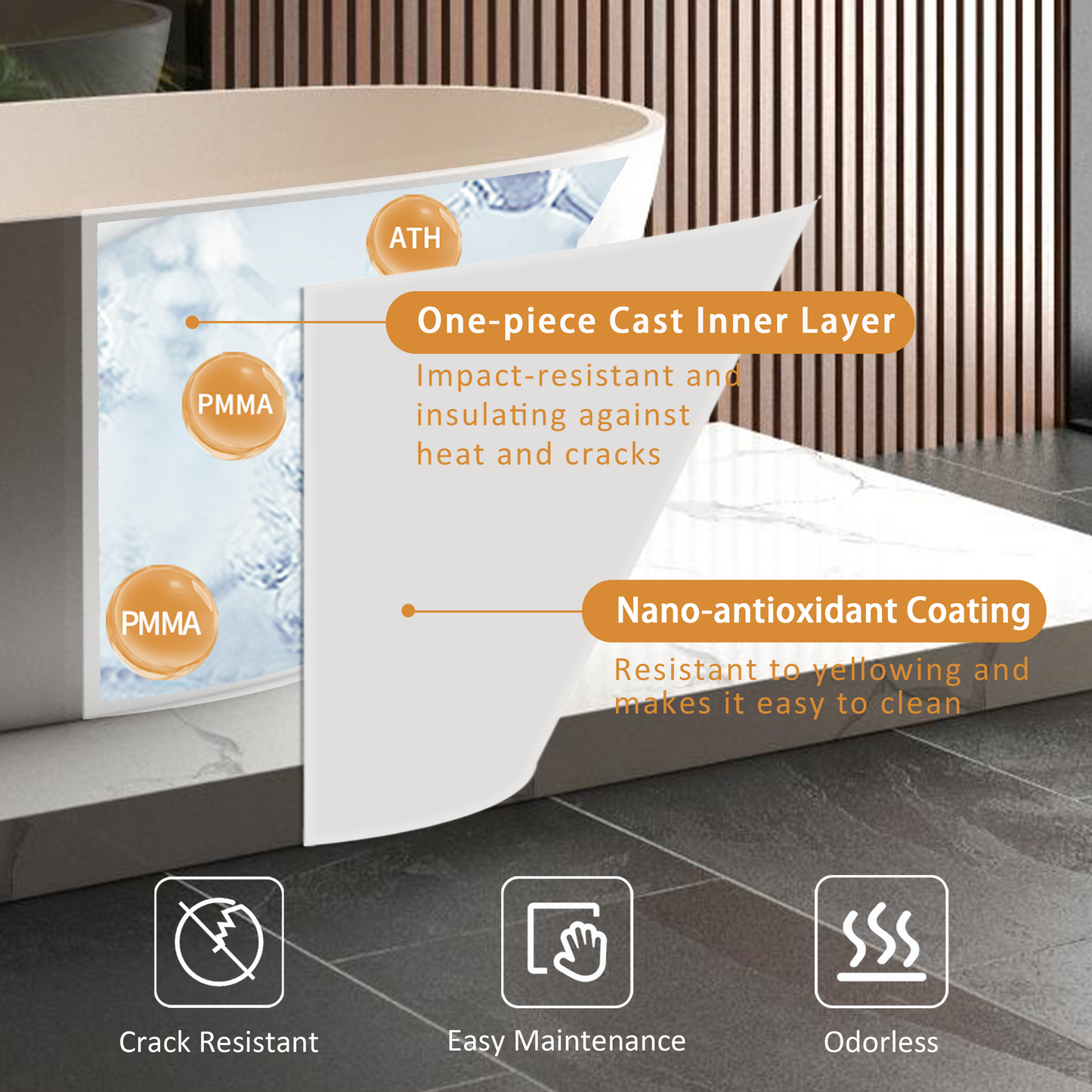 65" Freestanding Solid Surface Bathtub