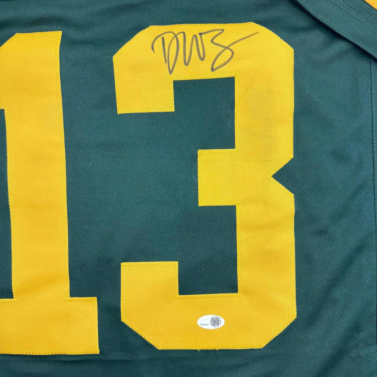 Framed Autographed/Signed Dontayvion Wicks 35x39 Green Bay Color Rush Football Jersey JSA COA